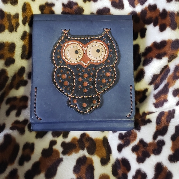 Owl wallet, blue genuine leather - Picture 2 of 7